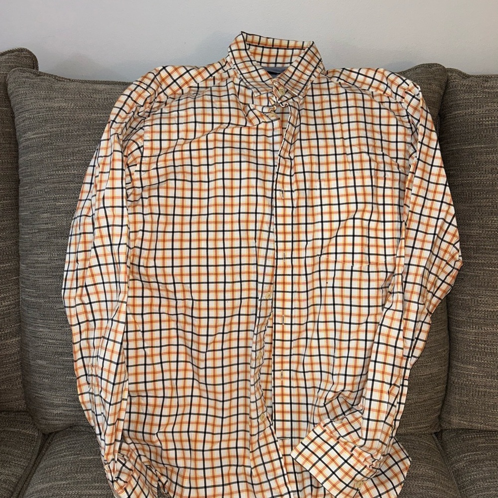 Banana Republic Men's Orange and Blue Plaid Shirt